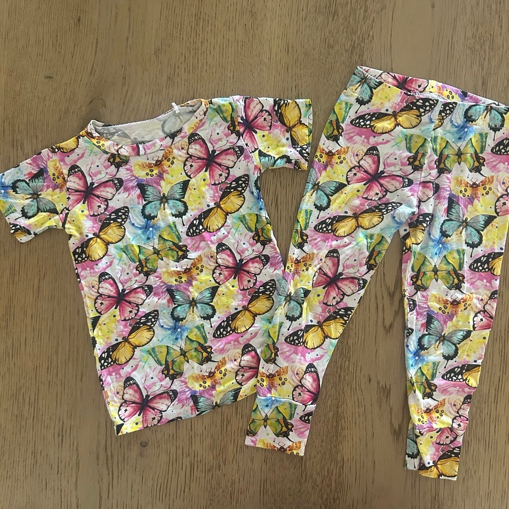 Bums & Roses Girls Butterfly Print Bamboo Pajamas 2 Piece 3T